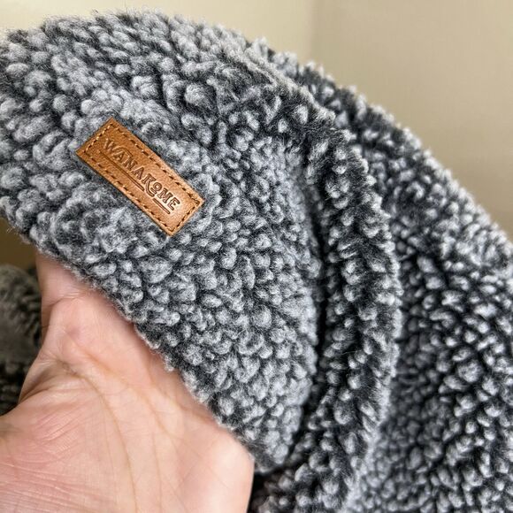 Wanakome Sherpa Vest Womens Medium Heather Gray Wool Asymmetrical Zip Hooded - Picture 10 of 10